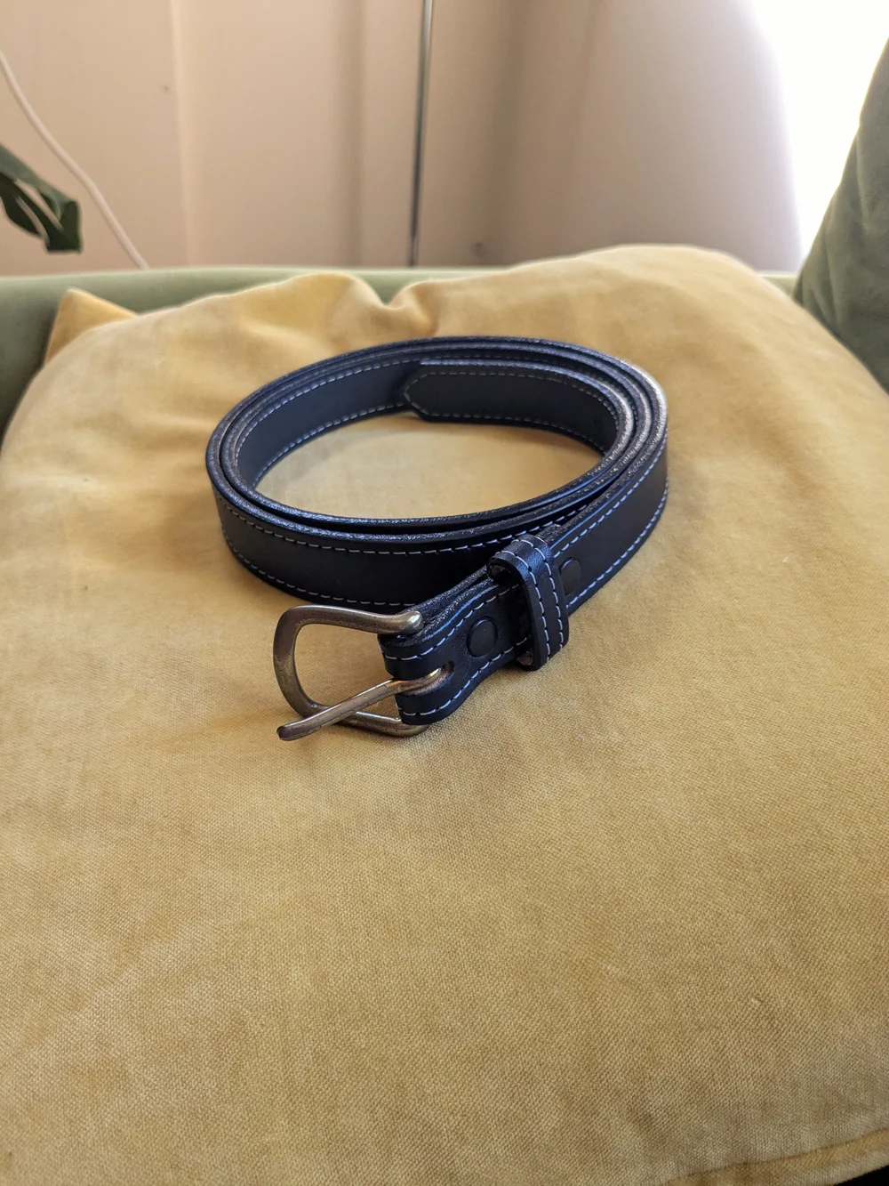 Black Leather Belt with Contrast Stitching from Brenneman's Leather Goods